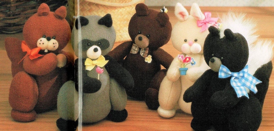 Vintage Sewing Pattern Mini 5" Soft Sculpture Forest Animal Dolls Woodland Friends PDF Instant Digital Download Raccoon Skunk Squirrel Bunny