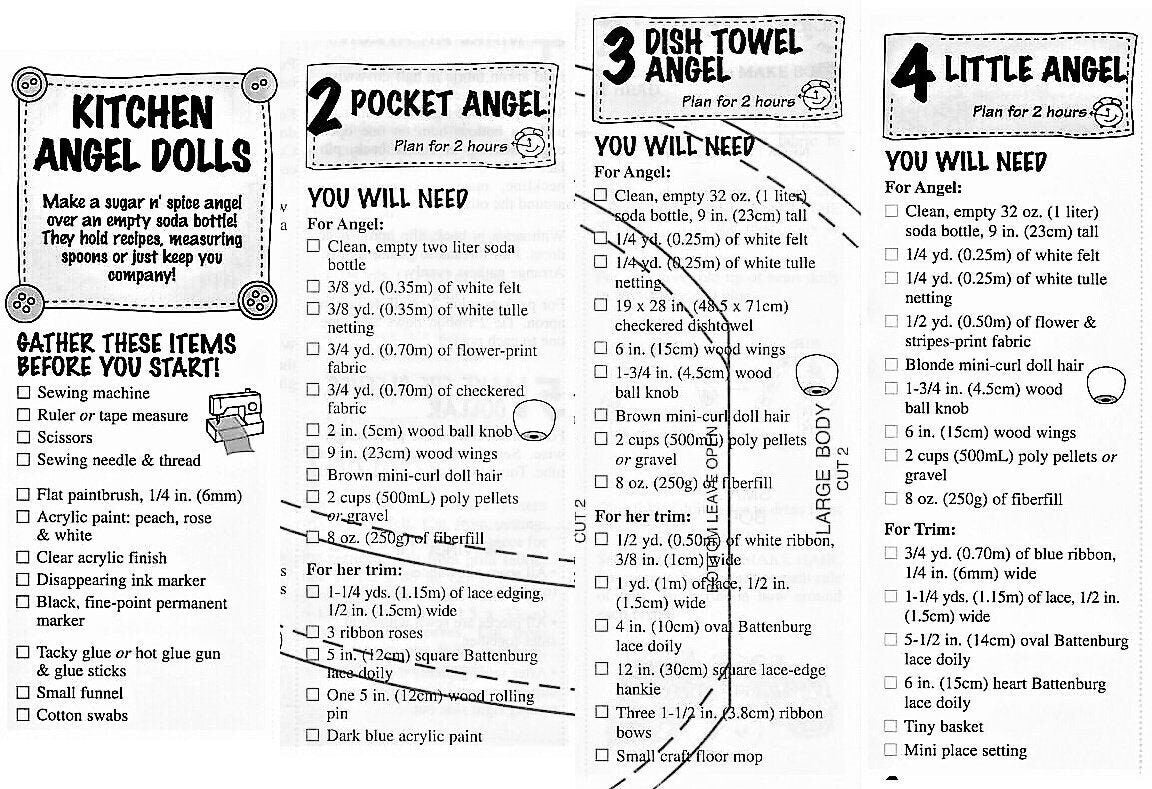 Vintage Sewing Pattern Fabric Kitchen Angel Dolls PDF Instant Digital Download Coupon Organizer Dish Towel Recipe Holder