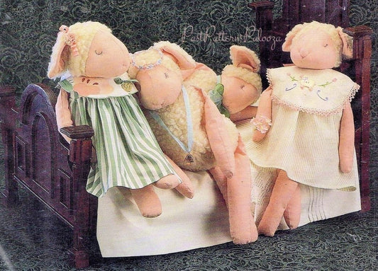 Vintage Sewing Pattern 16" Fleece Sleeping Lambs Soft Sculpture Toy Dolls and Dresses PDF Instant Digital Download Soft Fabric Sheep