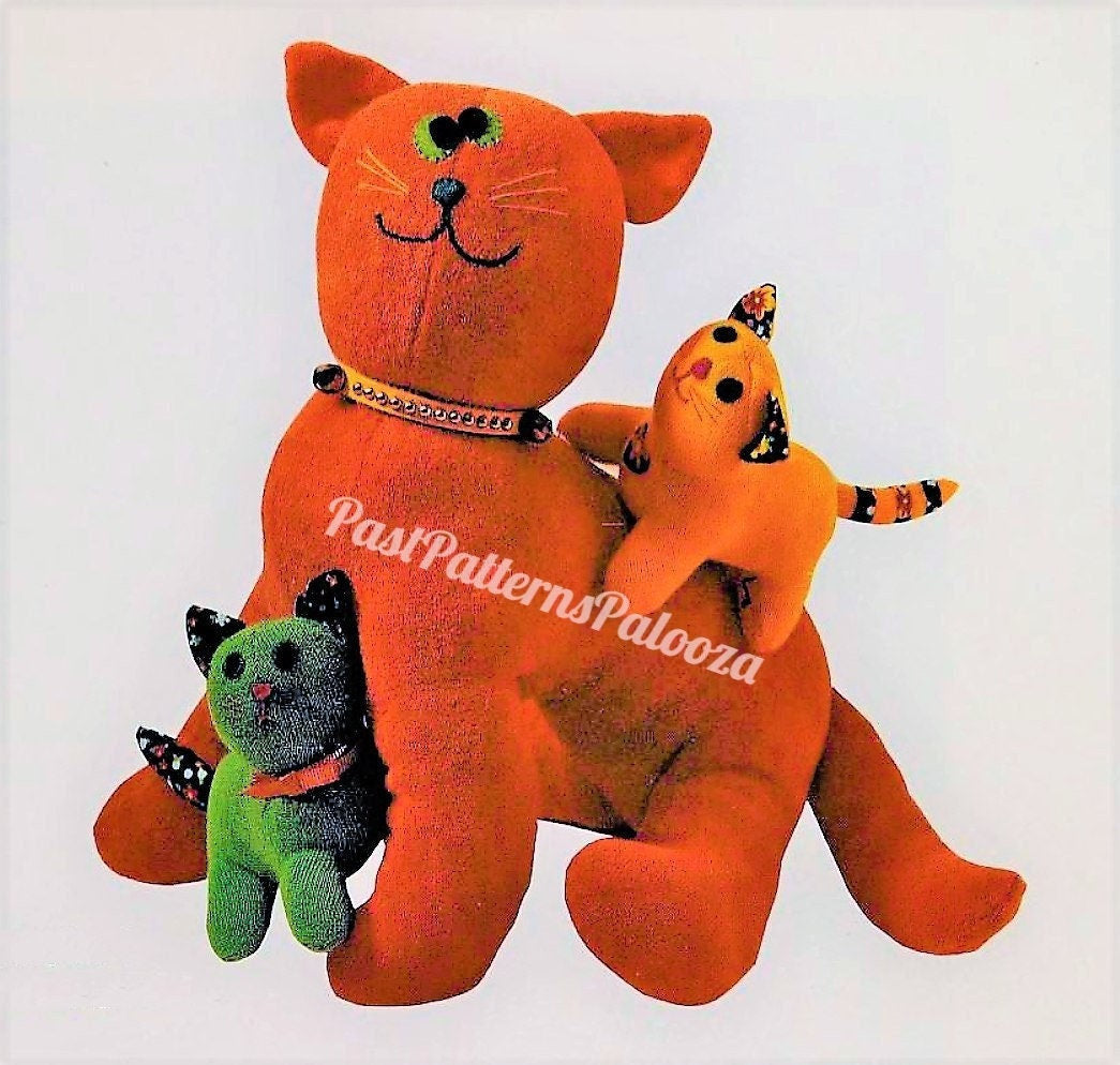 Vintage Sewing Pattern Kitty Cat Family Ginger Joe Calico Carrie Triplet Sock Kittens Soft Fabric Toy Dolls PDF Instant Digital Download
