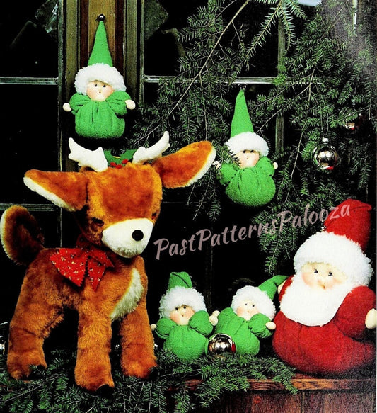 Vintage Christmas Sewing Pattern 18" Plush Santa Reindeer 9" Elves Soft Stuffed Toy Dolls PDF Instant Digital Download Sewn Holiday Softies