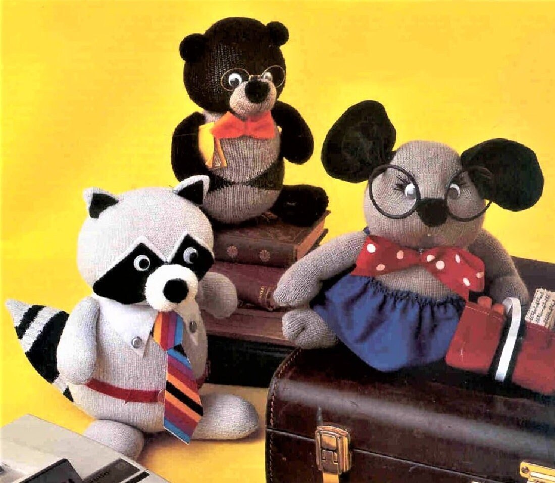 Vintage Sewing Pattern Cute Animal Sock Dolls PDF Instant Digital Download 16 Soft Toy Critters Panda Koala Frog Raccoon Duck Pig