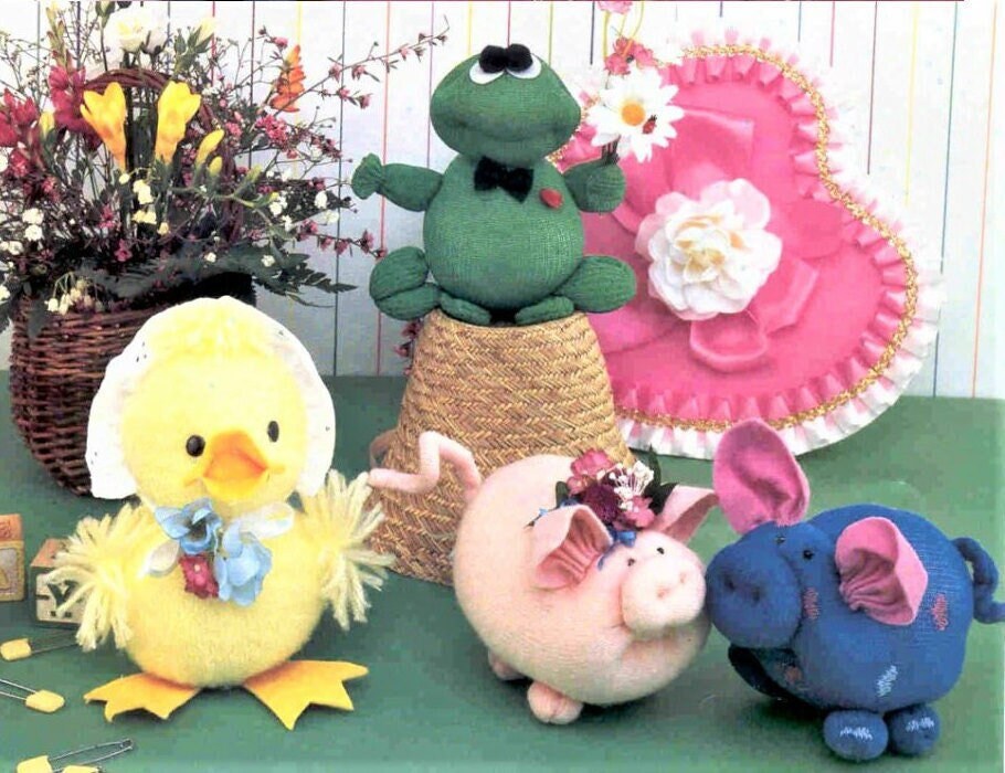Vintage Sewing Pattern Cute Animal Sock Dolls PDF Instant Digital Download 16 Soft Toy Critters Panda Koala Frog Raccoon Duck Pig