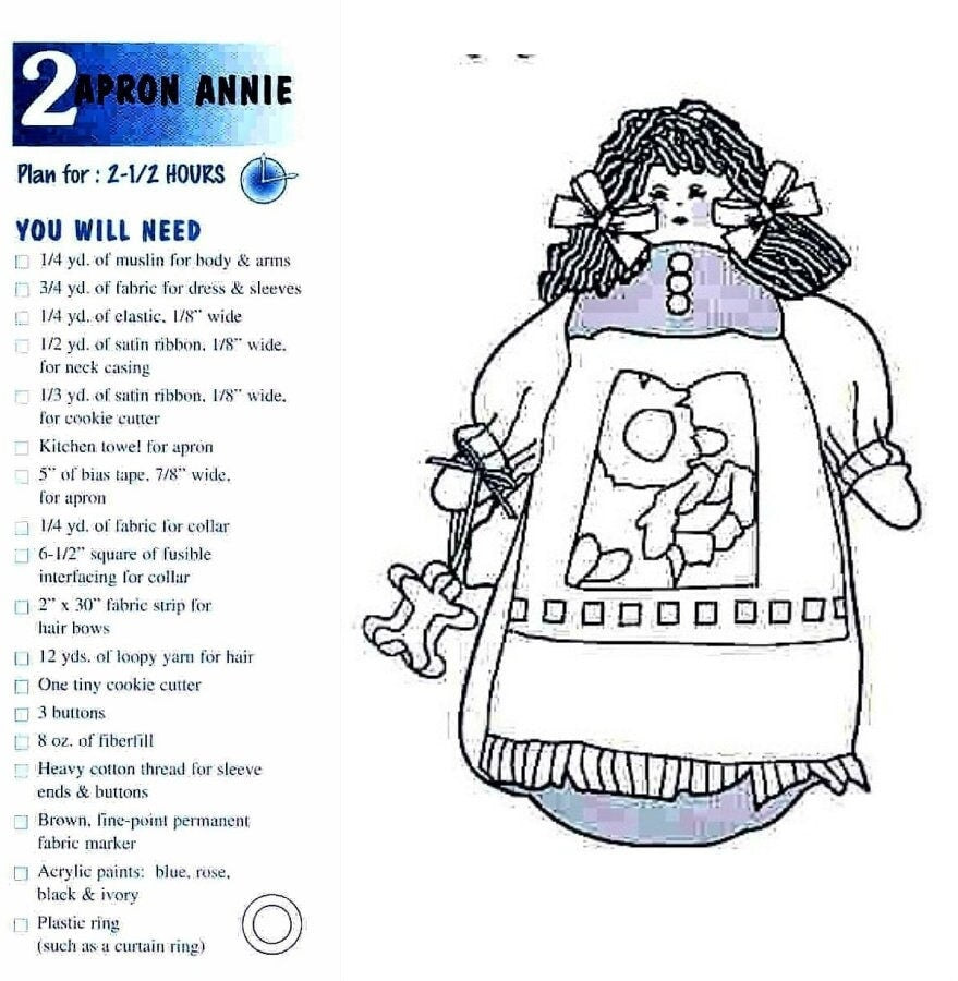 Vintage Sewing Pattern Kitchen Angel Apron Annie Dolls Bag Holders PDF Instant Digital Download Pretty Plush Fabric Plastic Bag Catchers