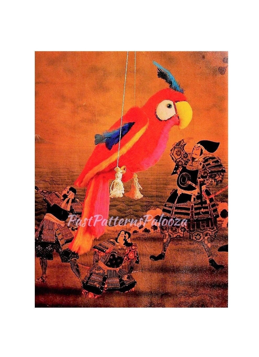 Vintage Sewing Pattern 24" Macaw Parrot Faux Fur Fabric Soft Sculpture Plush Toy PDF Instant Digital Download Tropical Bird Doll on Perch