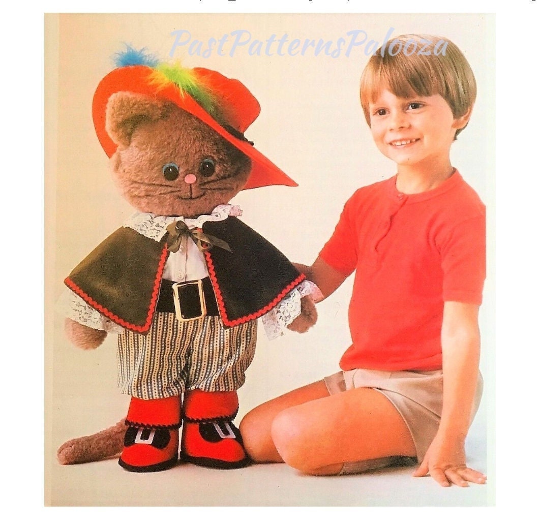 Vintage Sewing Pattern 24" Puss In Boots Soft Doll Plush Faux Fur Fabric PDF Instant Digital Download Stuffed Kitty Cat Soft Toy