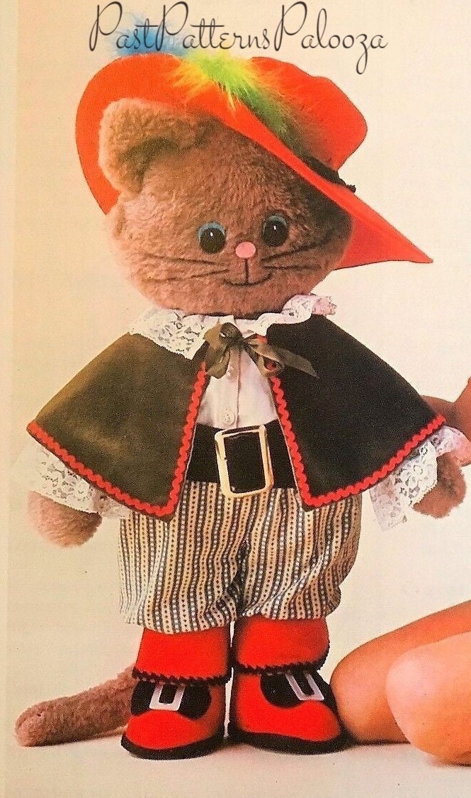 Vintage Sewing Pattern 24" Puss In Boots Soft Doll Plush Faux Fur Fabric PDF Instant Digital Download Stuffed Kitty Cat Soft Toy