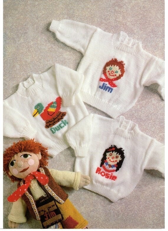 Vintage Knitting Patterns Rosie and Jim Colleciton Soft Doll Toys Hat Scarf PDF Instant Digital Download Book eBook DK 8 Ply