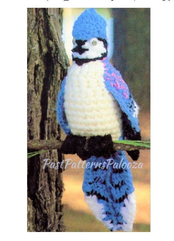 Vintage Crochet Pattern 11" Blue Jay Bird Soft Toy Doll PDF Instant Digital Download Winter Bird Realistic Stuffed Amigurumi Bird 4 Ply