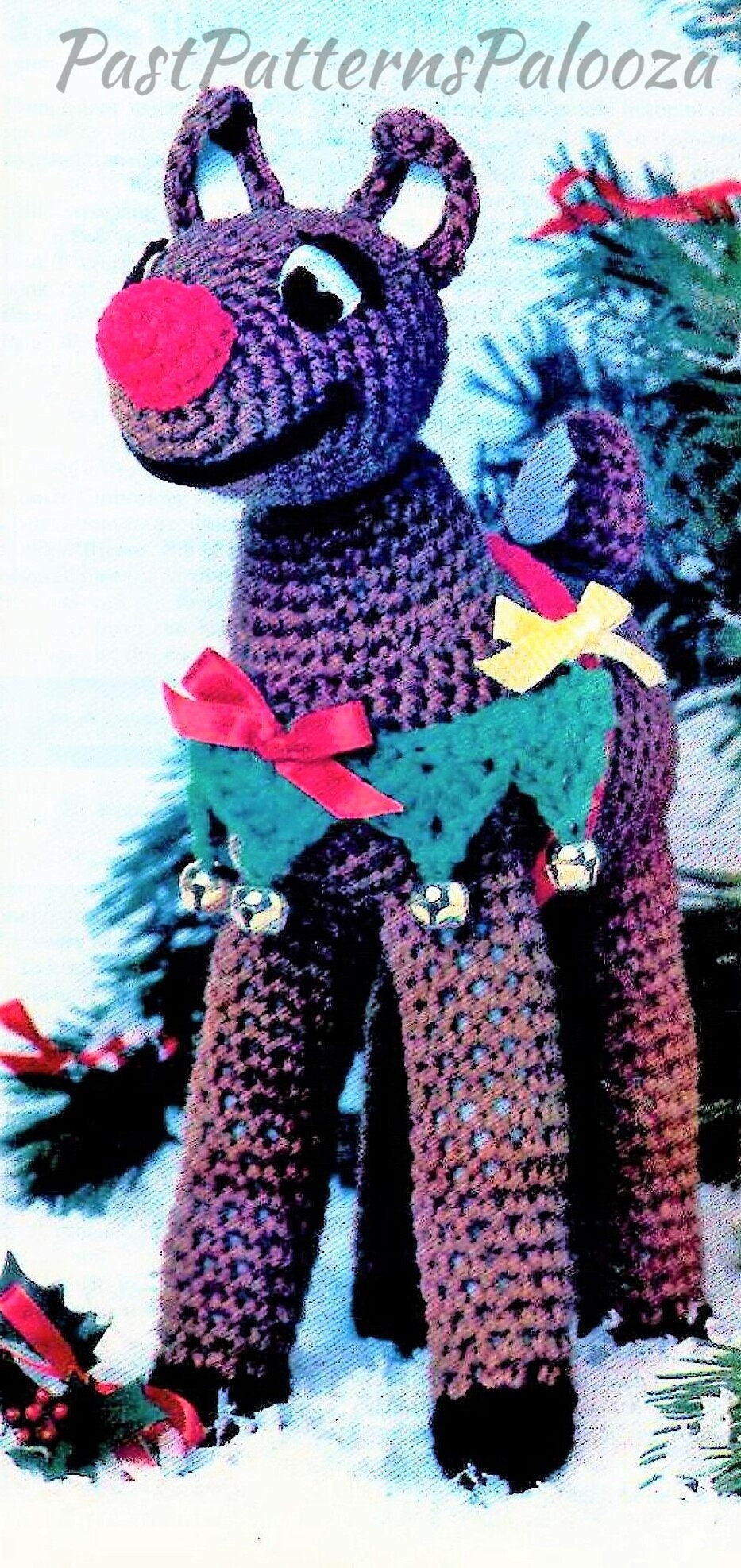 Vintage Christmas Crochet Pattern 12" Rudolph the Red Nosed Reindeer Soft Toy Doll PDF Instant Download Holiday Amigurumi Happy Deer 4 Ply