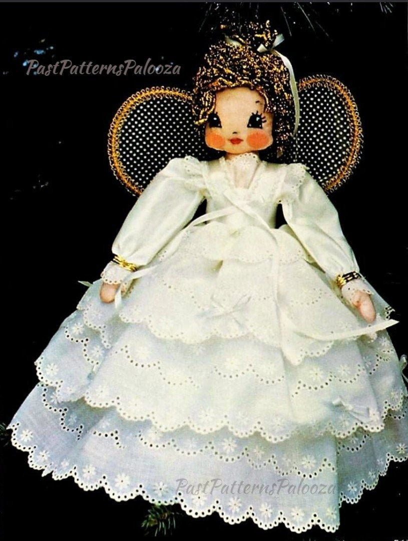 Vintage Sewing Pattern Christmas Treetop Angel Doll PDF Instant Digital Download Eyelet Fabric Ruffle Dress Pretty Girl Angel Tree Topper