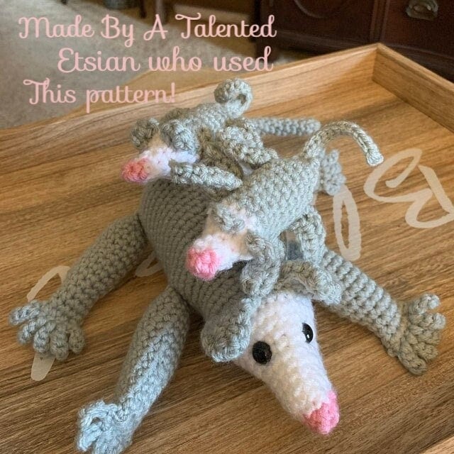 Vintage Crochet Pattern 12" Opossum Family Possom Mama & Babies Passel PDF Instant Digital Download Amigurumi Plush Soft Stuffed Toy 10 Ply