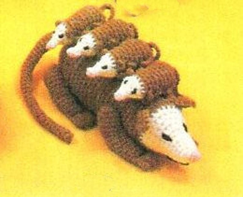 Vintage Crochet Pattern 12" Opossum Family Possom Mama & Babies Passel PDF Instant Digital Download Amigurumi Plush Soft Stuffed Toy 10 Ply
