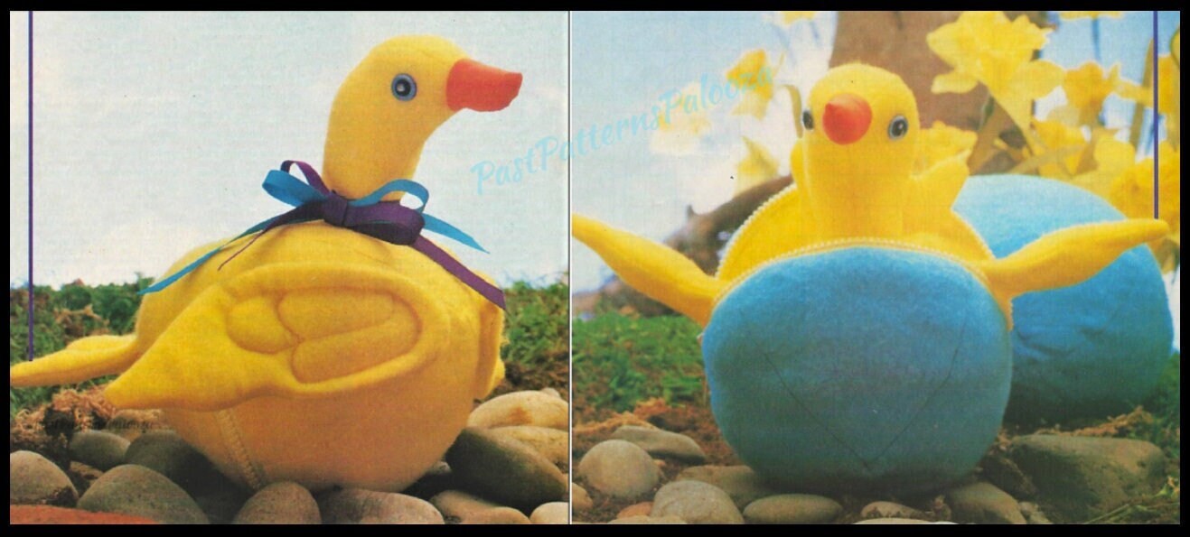 Vintage Sewing Pattern Fabric Egg To Duck Soft Sculpture Toy PDF Instant Digital Download Stuffed Easter Duckling Zipper Pop Out Sewn Toy