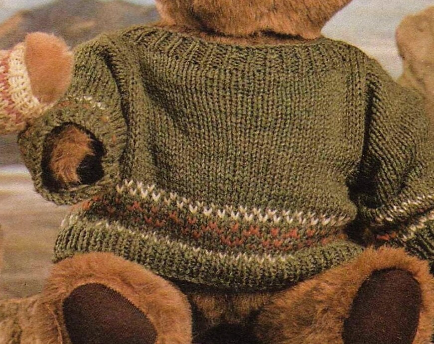 Vintage Knitting Pattern Teddy Bear Sweater Knit Fair Isle Jumpers Clothes For 14 16 18 21 Inch Toy Bears PDF Instant Digital Download DK
