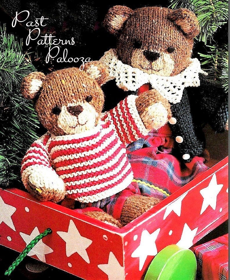 Vintage Knitting Pattern Heirloom Teddy Bears 2 Sizes with Clothing To Knit & Sew PDF Instant Digital Download Knitted Boy Girl Bear 10 Ply