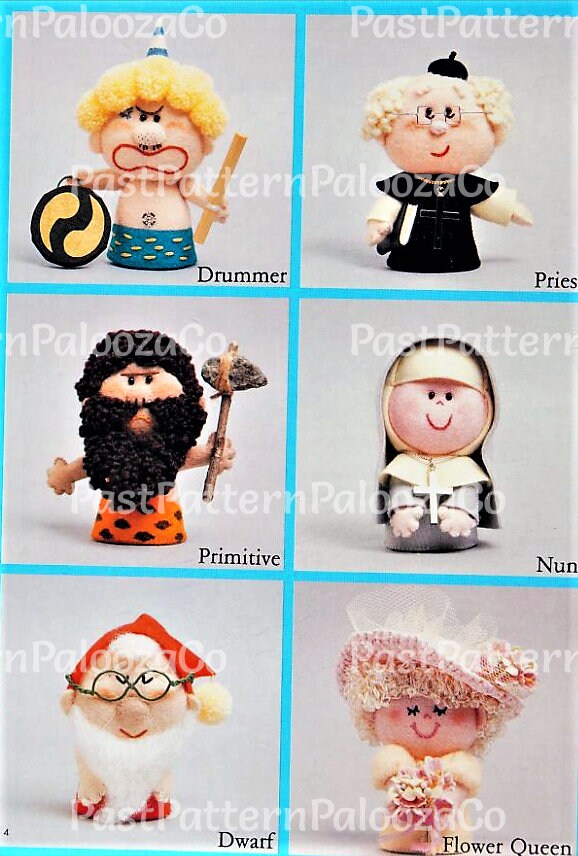 Vintage Sewing Pattern 5" Adorable Felt Soft Doll Figures Set of 18 Different Characters PDF Instant Digital Download Kitsch Small Dolls
