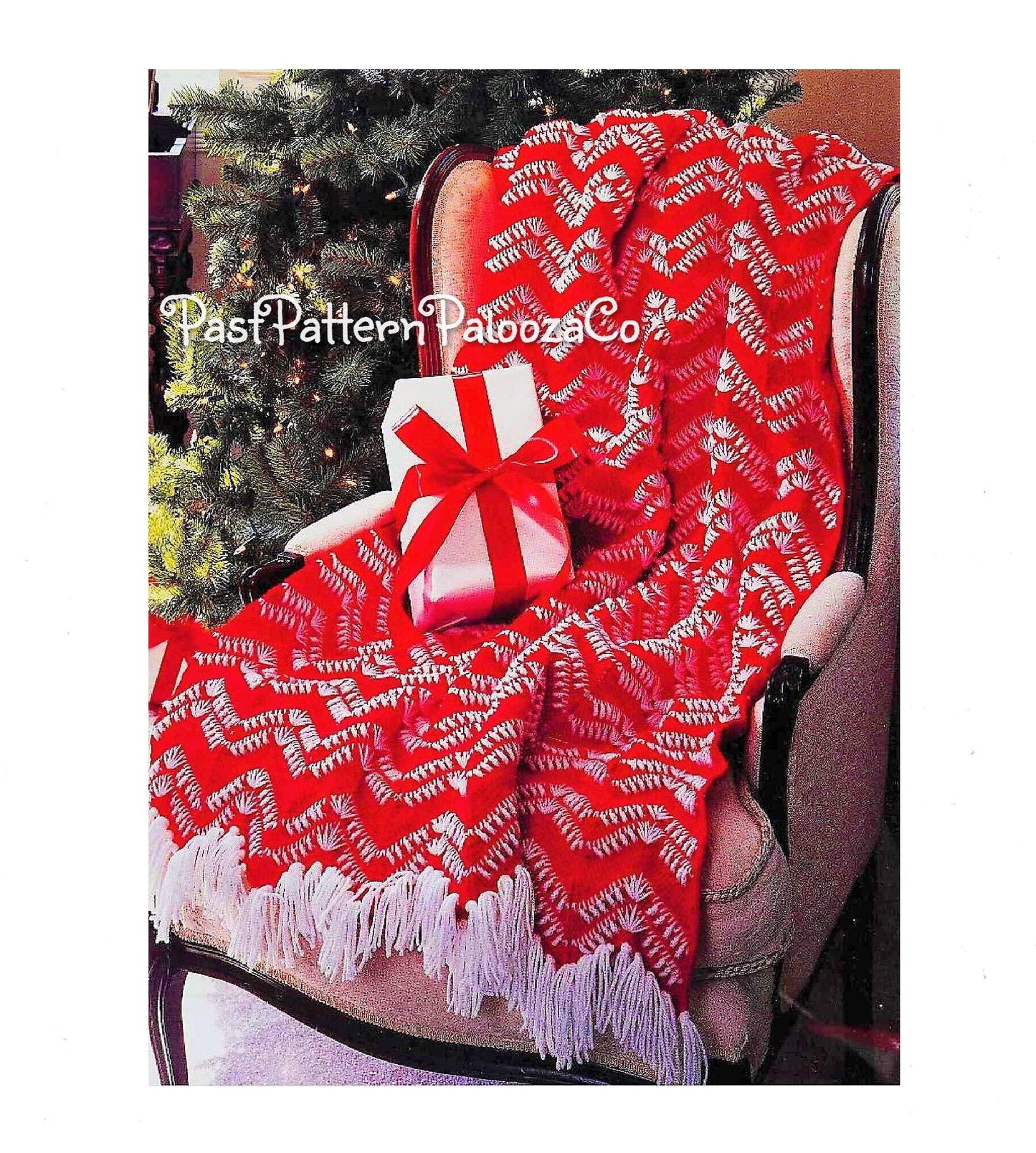 Vintage Crochet Pattern Christmas Candy Cane Ripple Afghan Pattern PDF Instant Digital Download Holiday Peppermint Throw Blanket 10 Ply