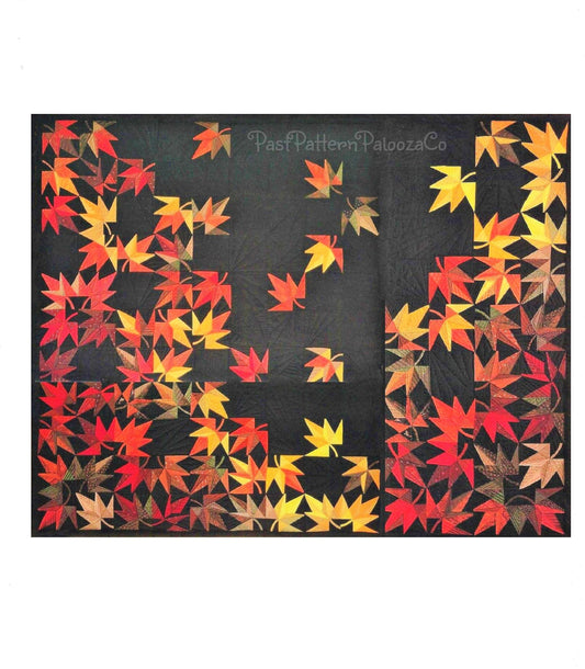 Vintage Sewing Pattern Windy Autumn Falling Leaves Patchwork Bed Quilt Wall Hanging PDF Instant Digital Download Autumn Blanket 71x86"