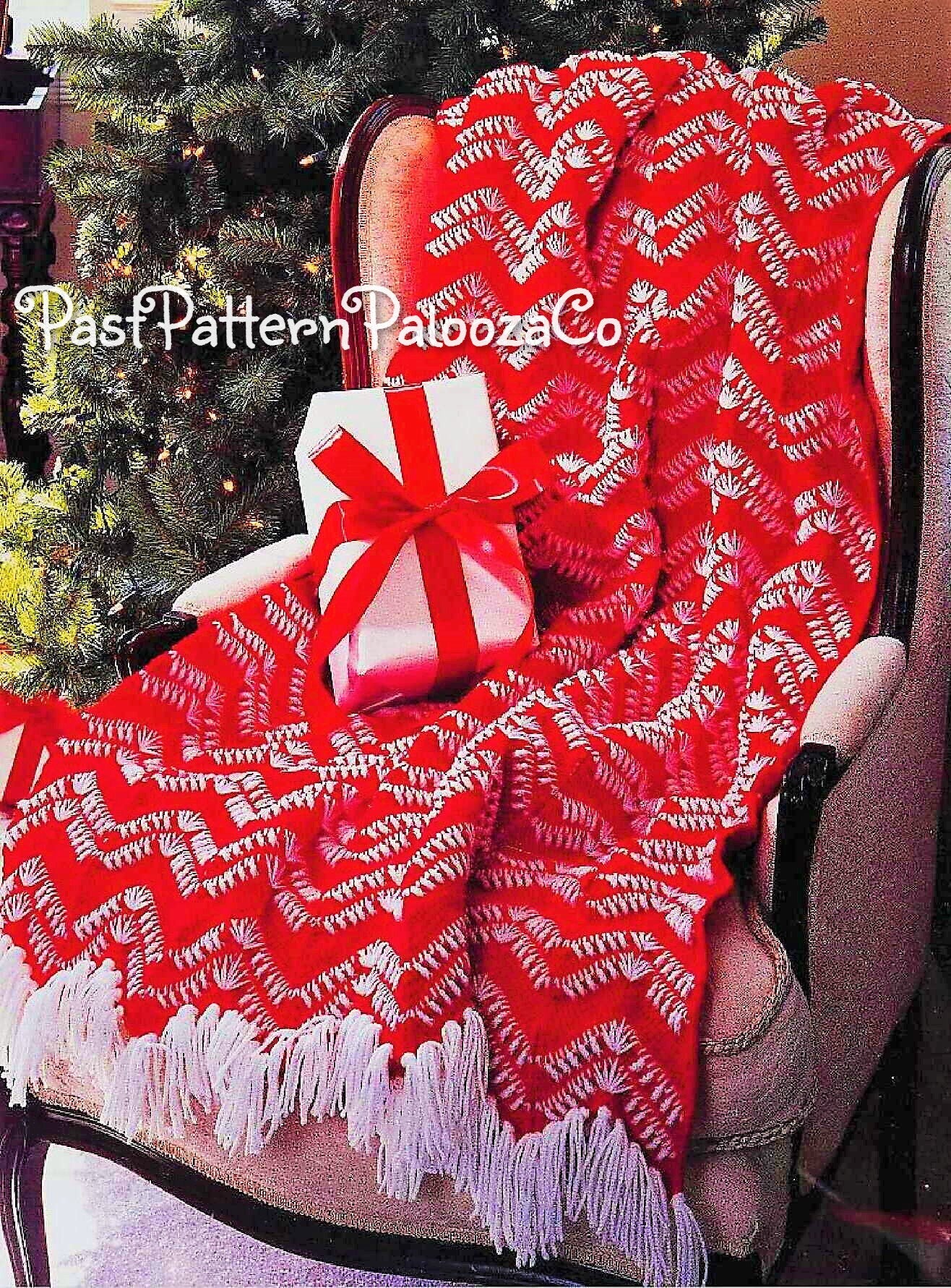 Vintage Crochet Pattern Christmas Candy Cane Ripple Afghan Pattern PDF Instant Digital Download Holiday Peppermint Throw Blanket 10 Ply