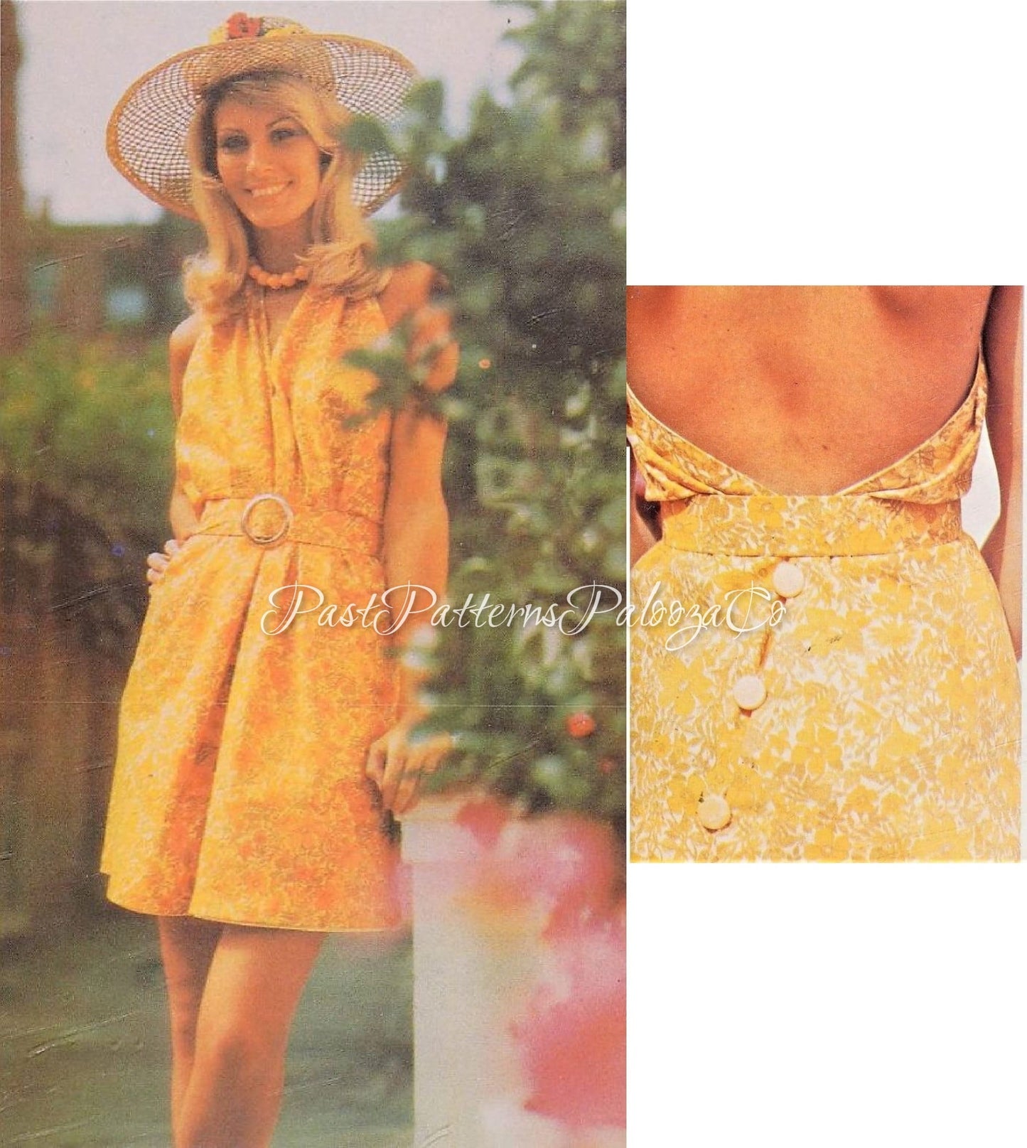Vintage Sewing Pattern Womens Swingaround Sundress Halter Dress Kerchief Belt PDF Instant Digital Download Groovy Boho Summer Sun Dress