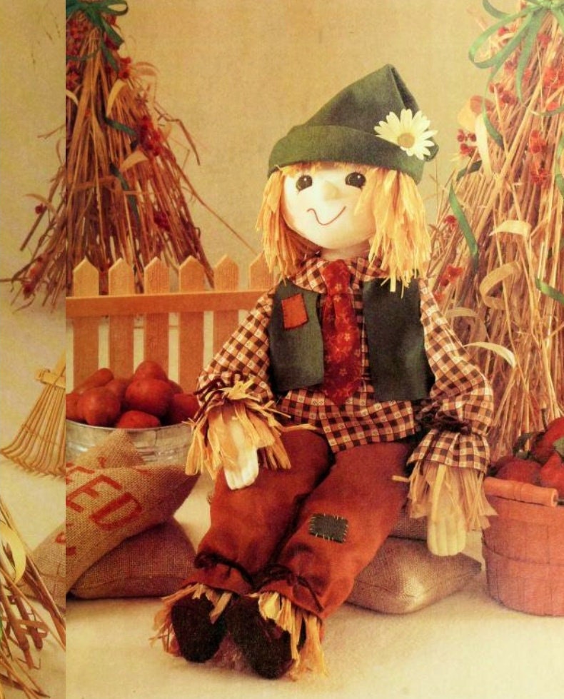 Vintage Sewing Pattern 24" Fabric Soft Sculpture Scarecrow Doll PDF Instant Digital Download Sewn Cloth Autumn Soft Toy Doll