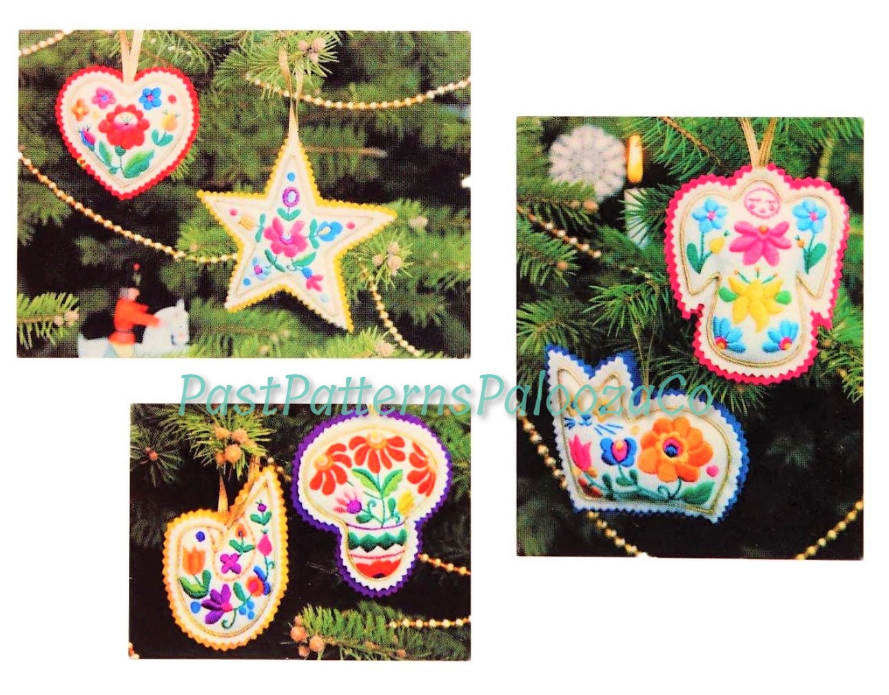 Vintage Sewing Pattern 5" Folk Art Embroidered Felt Christmas Tree Ornaments PDF Instant Digital Download 10 Retro Groovy Designs