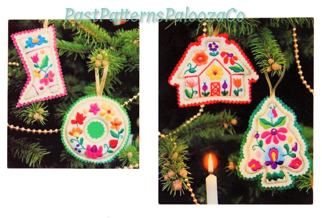Vintage Sewing Pattern 5" Folk Art Embroidered Felt Christmas Tree Ornaments PDF Instant Digital Download 10 Retro Groovy Designs