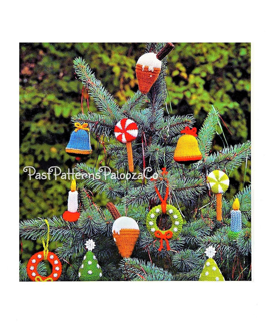 Vintage Christmas Knitting Pattern 3" Cute Mini Novelty Tree Ornaments PDF Instant Digital Download Ice Cream Cone Bell Wreath Lollipop