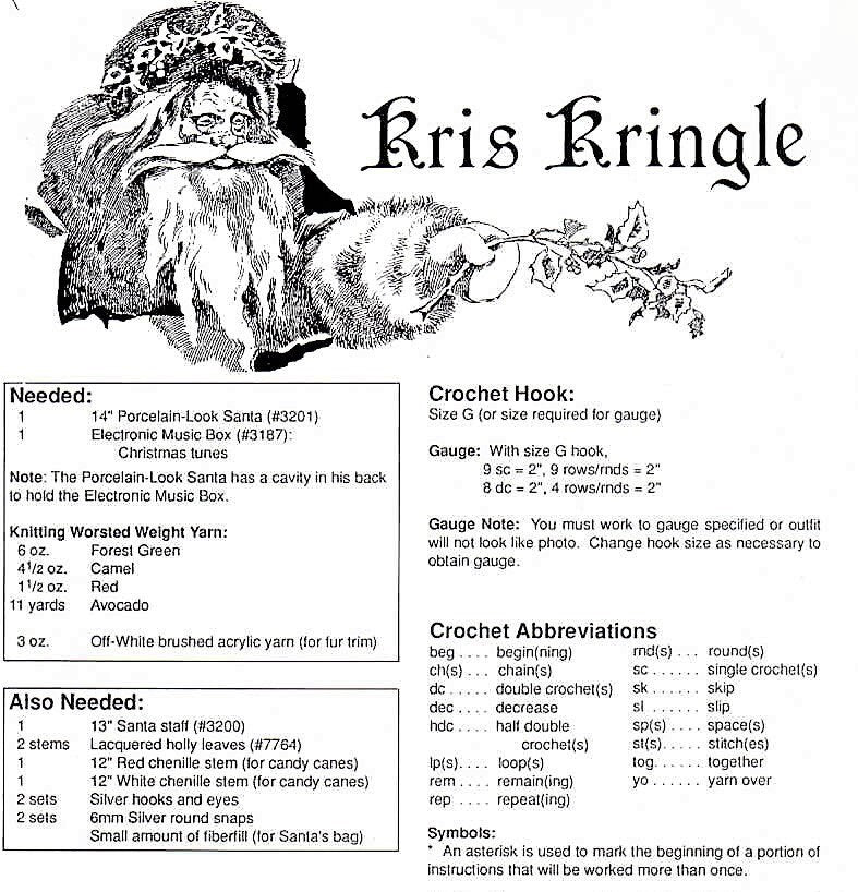 Vintage Crochet Pattern 14" Kris Kringle Santa Claus Doll Old World Father Christmas PDF Instant Digital Download 10 Ply
