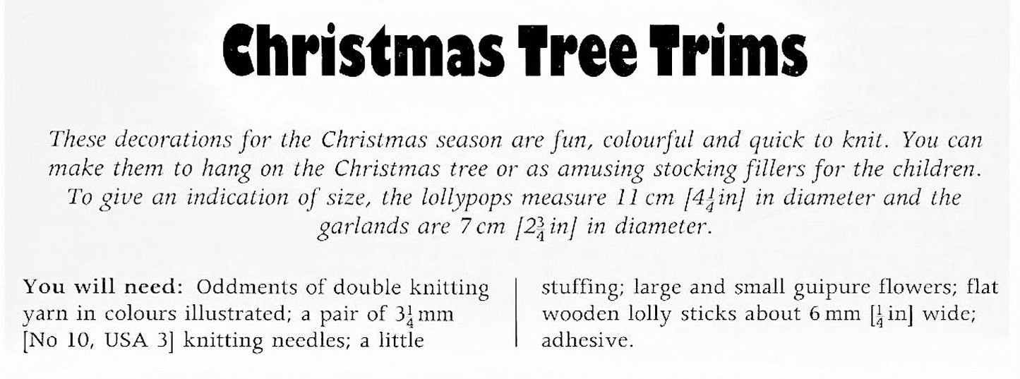 Vintage Christmas Knitting Pattern 3" Cute Mini Novelty Tree Ornaments PDF Instant Digital Download Ice Cream Cone Bell Wreath Lollipop