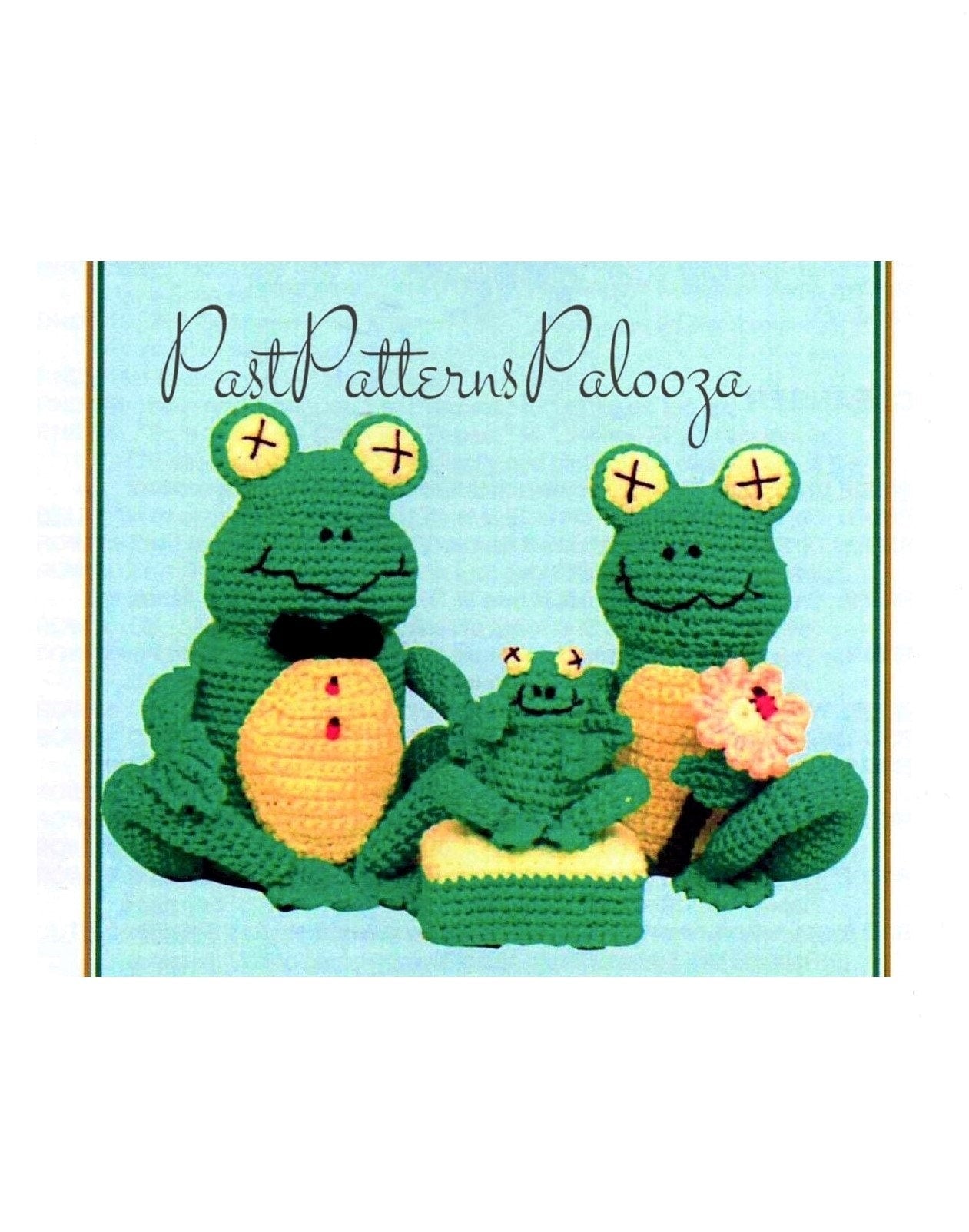 Vintage Crochet Pattern Cute Green Frog Froggie Bathroom Set PDF Instant Digital Download Toilet Tissue Roll Holder Cleanser and Soap Cover