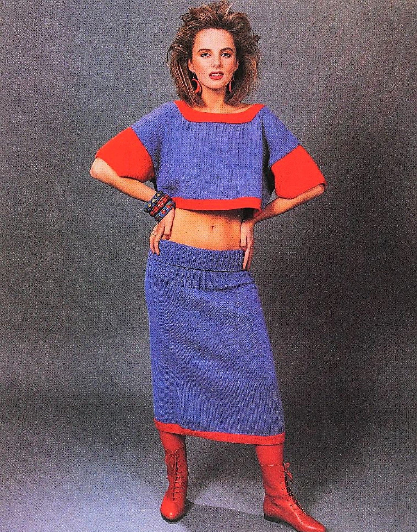 Vintage Knitting Pattern Womens Retro Midriff Top & Maxi Skirt Suit Set PDF Instant Digital Download '80s Glam Girl Chic DK