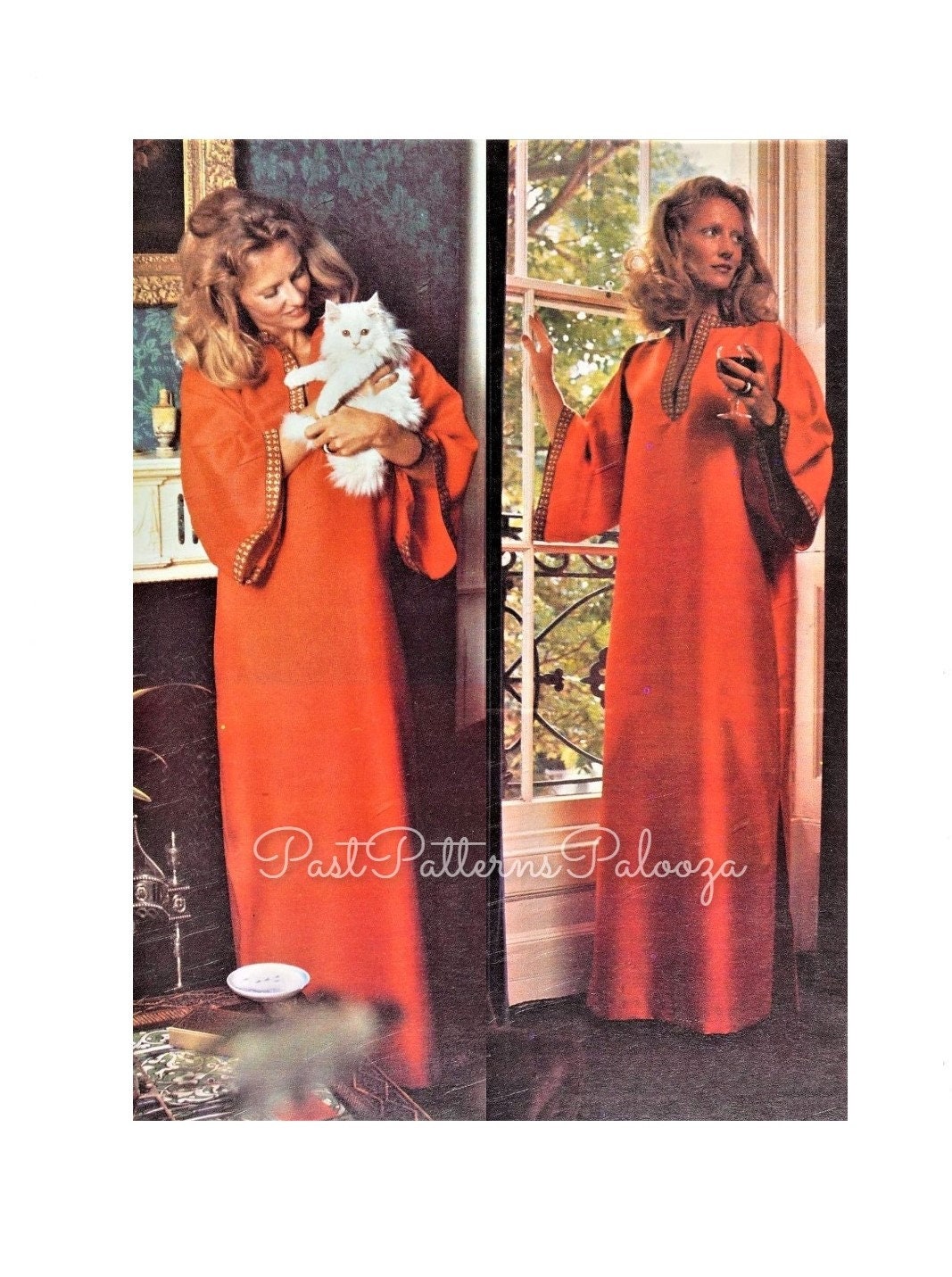 Vintage Sewing Pattern Womens Retro Kaftan Lounge Dress PDF Instant Digital Download Groovy Boho Loose Luxurious Caftan