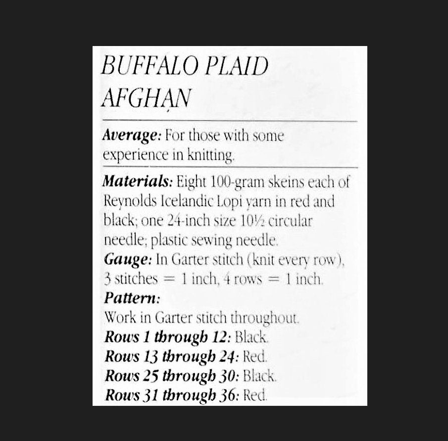 Vintage Knitting Pattern Buffalo Plaid Afghan Tartan Blanket PDF Instant Digital Download Throw Cover Circular Needle 12 Ply