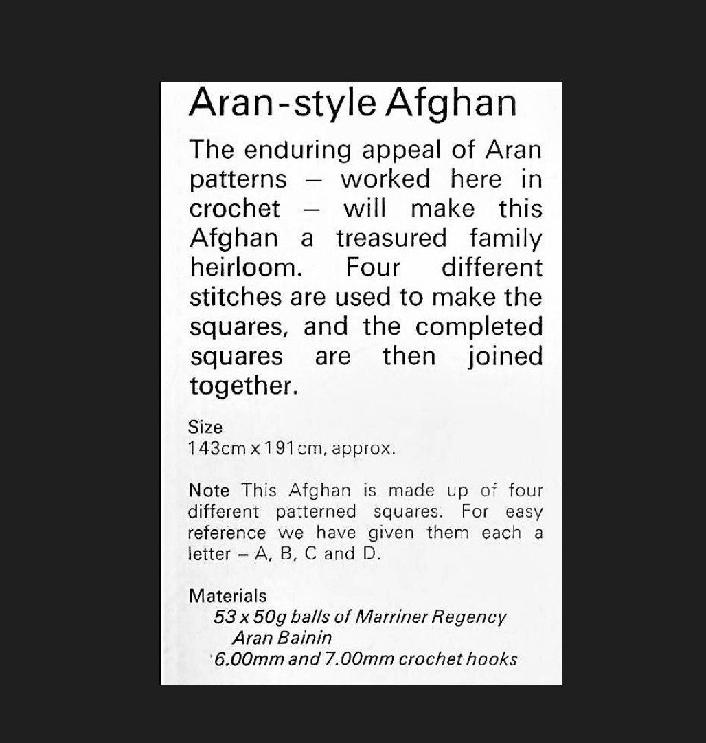 Vintage Crochet Pattern Aran Style Afghan Large Sampler Squares PDF Instant Digital Download 10 Ply