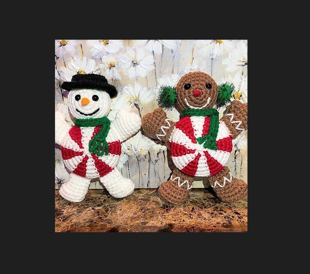 Vintage Crochet Pattern 4" Christmas Peppermint People Candy Gingerbread Man Snowman Amigurumi PDF Instant Digital Download Ornaments Toys