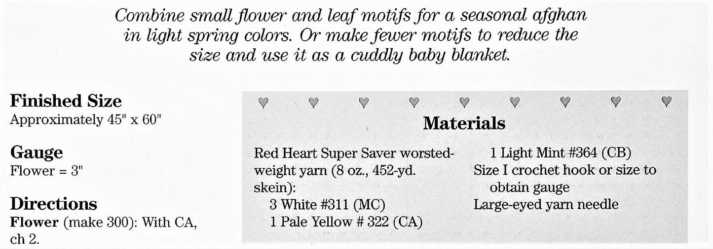 Vintage Crochet Pattern Mini Daisy and Leaf Motif Afghan PDF Instant Digital Download Floral Daisies Blanket 45x60 10 Ply