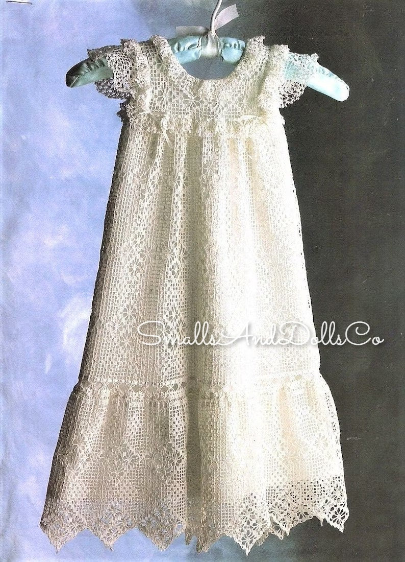 Vintage Thread Crochet Pattern Baby Girl Lacy Antique Heirloom Long Christening Gown PDF Instant Digital Download Victorian Dress 0-6m