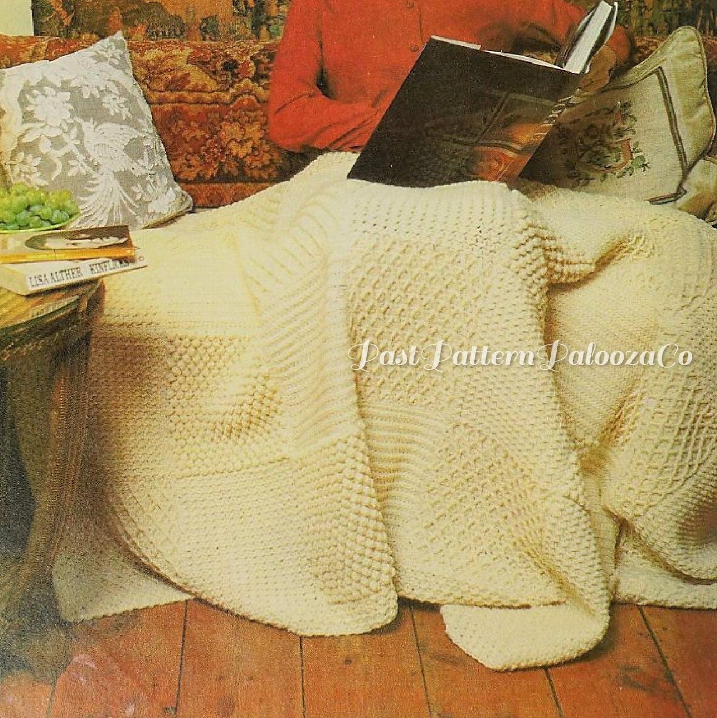 Vintage Crochet Pattern Aran Style Afghan Large Sampler Squares PDF Instant Digital Download 10 Ply