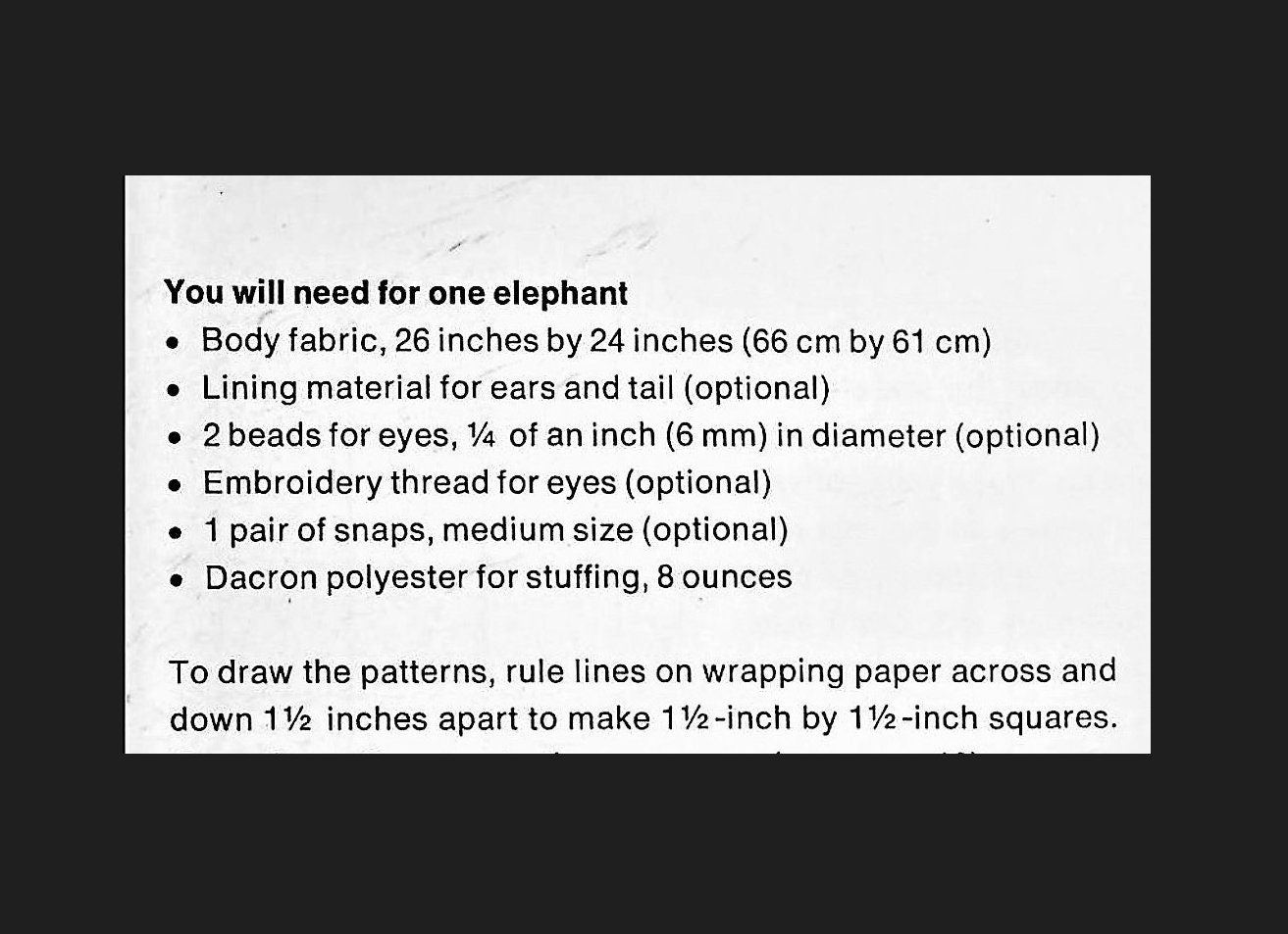 Vintage Sewing Pattern 9" Suede Fabric Elephants Soft Toy Dolls PDF Instant Digital Download Snap Together Trunks to Tails