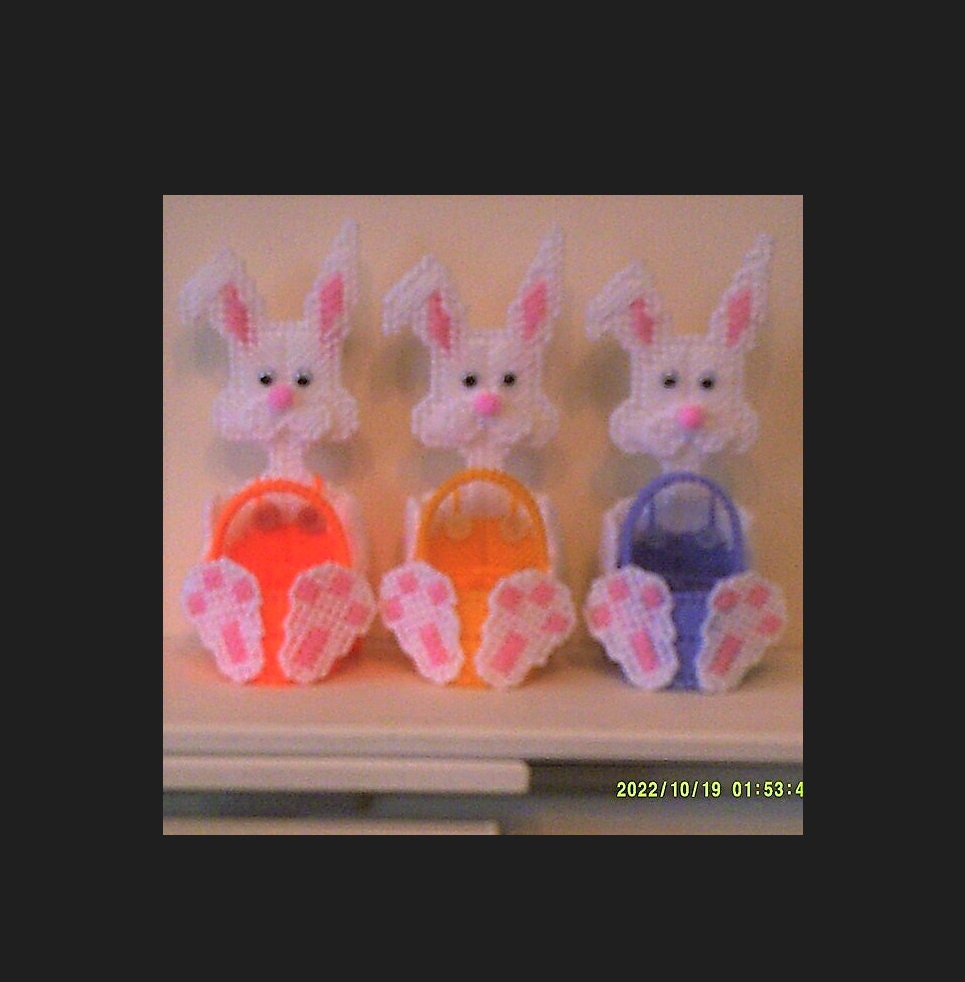 Vintage Plastic Canvas Pattern 5" Jelly Bean Bunny Baskets Easter Treat Cups PDF Instant Digital Download Chocolate Egg Holders