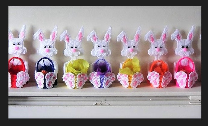 Vintage Plastic Canvas Pattern 5" Jelly Bean Bunny Baskets Easter Treat Cups PDF Instant Digital Download Chocolate Egg Holders