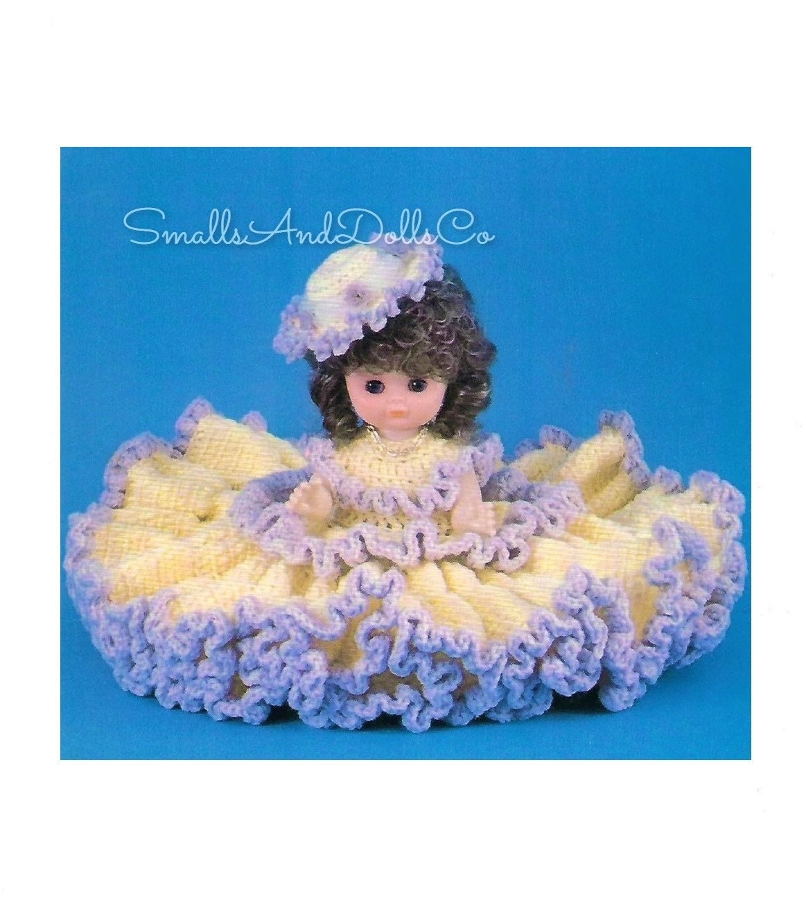 Vintage Crochet Pattern 13" Shannon Pretty Bed Doll Ruffled Dress and Hat Outfit PDF Instant Digital Download 4 Ply