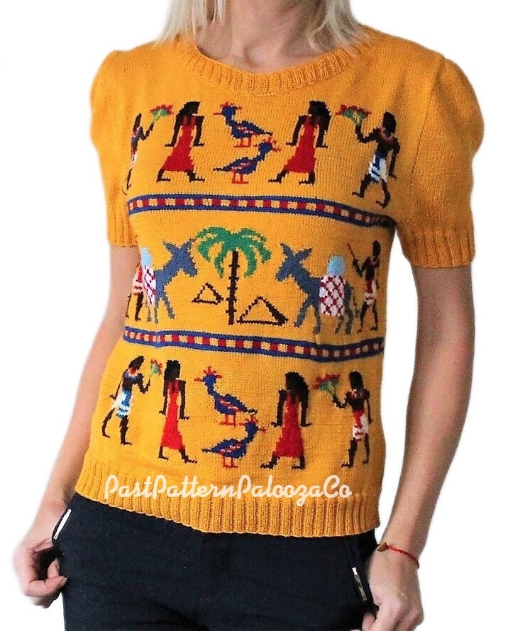 Vintage Knitting Pattern Womens Fair Isle Egyptian Sweater Jumper  PDF Instant Digital Download Pretty Egypt Motifs Pullover 3 Ply