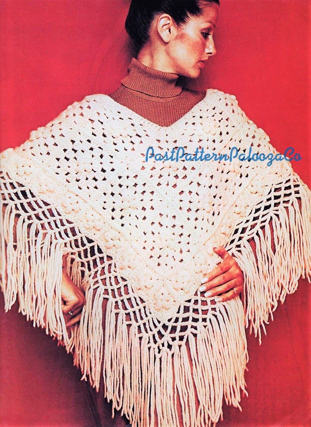 Vintage Crochet Pattern Womens Pretty Poncho Granny Square Fringed PDF Instant Digital Download 1970s Boho Hippie Chic 10 Ply