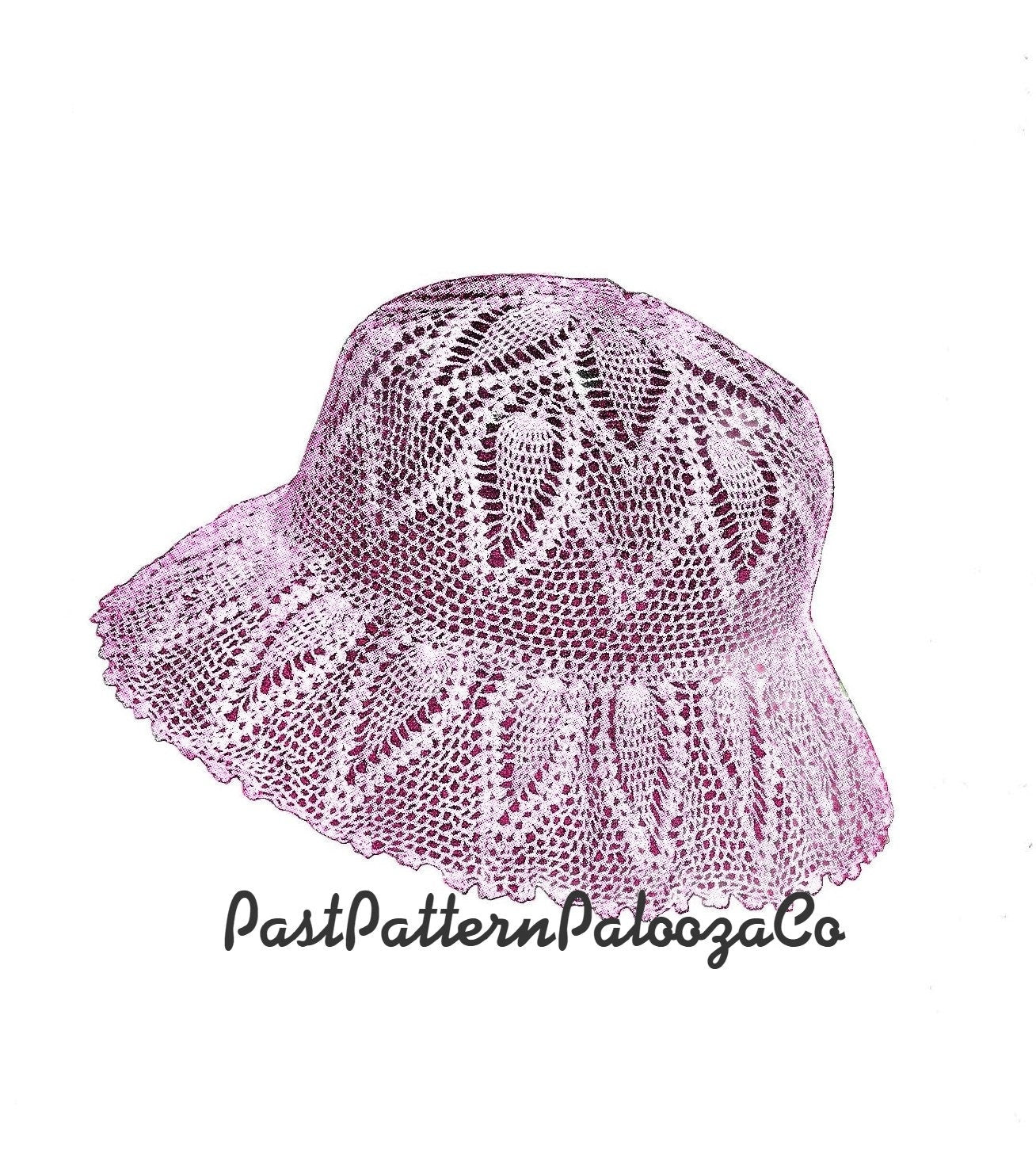 Vintage Crochet Pattern Womens Summer Pineapple Lace Bucket Hat c. 1923 PDF Instant Digital Download Brimmed Beachy Sun Hat Cotton Thread
