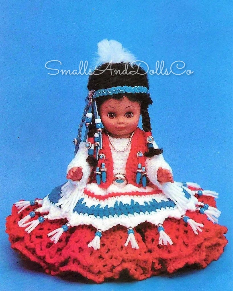 Vintage Crochet Pattern 13" Little Petal Indian Princess Bed Doll PDF Instant Digital Download 4 Ply