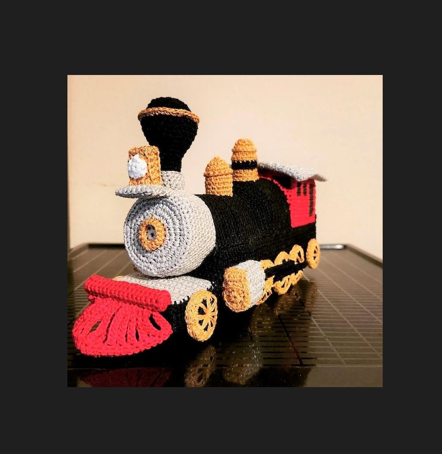 Vintage Crochet Pattern Train Engine Soft Toy 12x4 Inches PDF Instant Digital Download Amigurumi Locomotive Cotton Thread No. 10