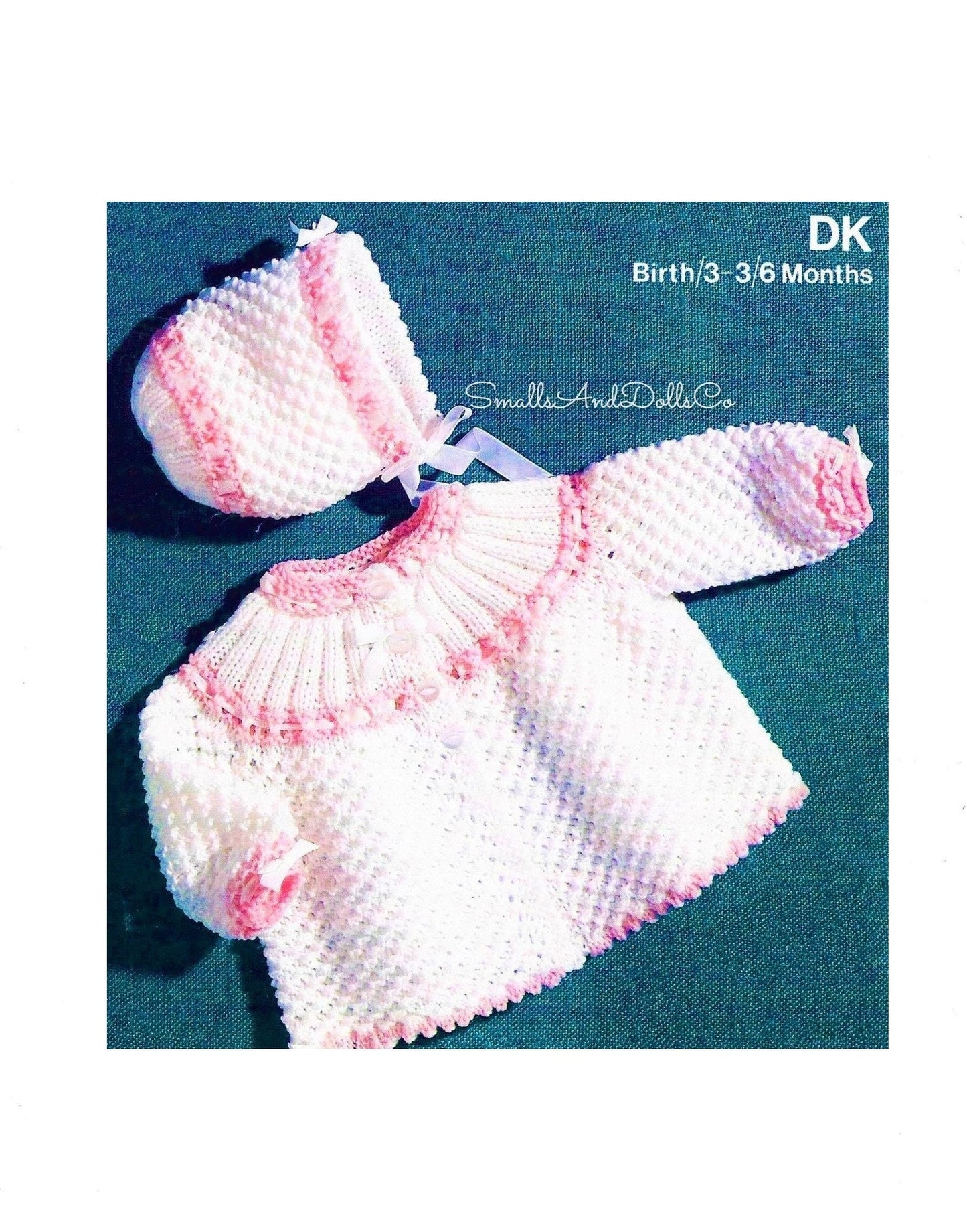 Vintage Knitting Pattern Baby Girl Pretty Matinee Coat Bonnet Set Open Star Waffle Design PDF Instant Digital Download 0-6 yrs DK